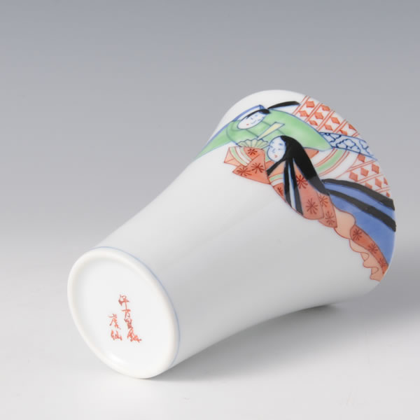 IRONABESHIMA GENJIMONOGATARI FREECUP (Cup The Tale of Genji with multi-coloured overglazed enamel) Nabeshima ware