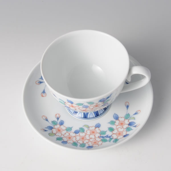 IRONABESHIMA SAKURAMON COFFEEWAN (Cup & Saucer with multi-coloured overglazed enamel) Nabeshima ware