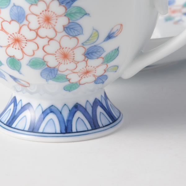 IRONABESHIMA SAKURAMON COFFEEWAN (Cup & Saucer with multi-coloured overglazed enamel) Nabeshima ware