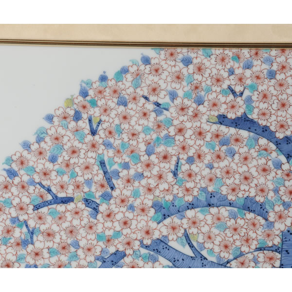 IRONABESHIMA OJUMON TOGAKU (Porcelain Panel Painting Cherry blossoms with multi-colored overglaze enamel) Nabeshima ware