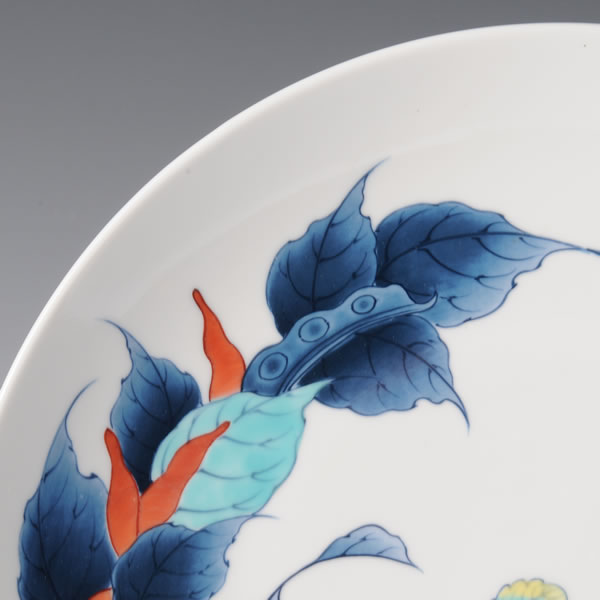 IRONABESHIMA YASAIZUKUSHIMON SHAKUSARA (Plate with multi-coloured overglazed enamel) Nabeshima ware