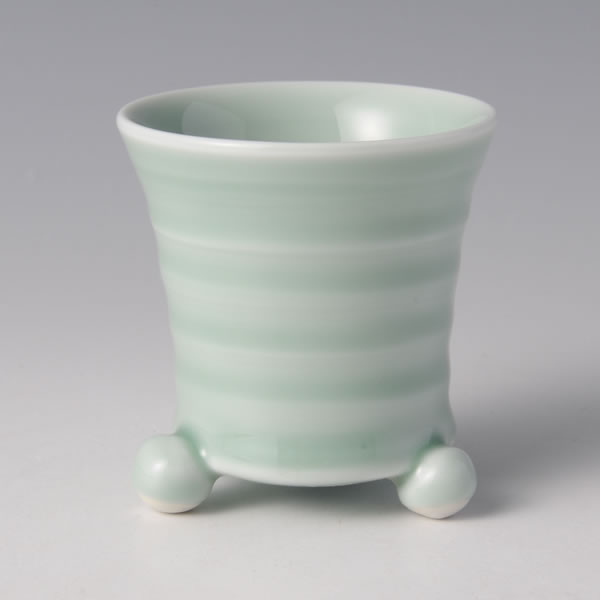 SEIJI MITSUASHI GUINOMI (Celadon footed Sake Cup) Nabeshima ware