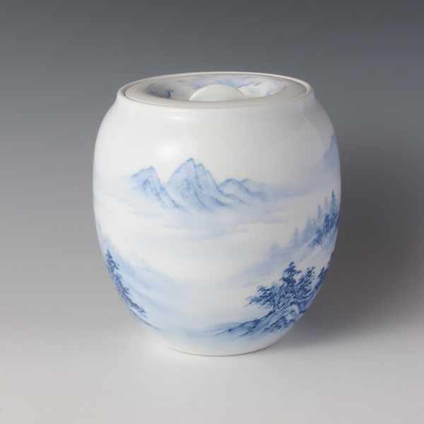 SOMETSUKE SANSUIZU MIZUSASHI (Fresh-water Jar with Landscapes in underglaze bule) Arita ware