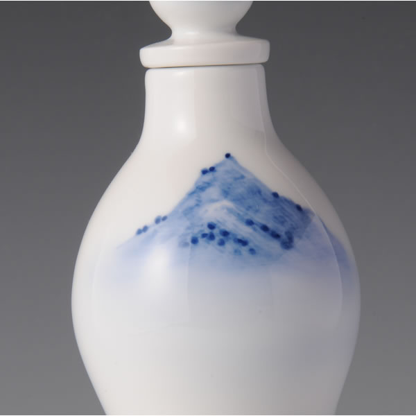 SOMETSUKE SANSUIZU FUTATSUKIHISAGO (Covered Jar in the shape of gourd with Landscapes in underglaze blue) Arita ware