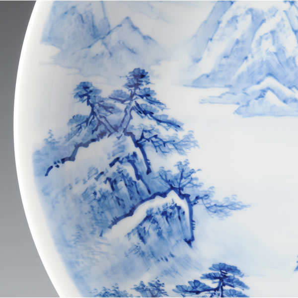 SOMETSUKE SANSUIZU FUKAOZARA (Deep Large Plate with Landscapes in underglaze blue A) Arita ware