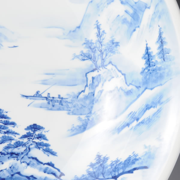 SOMETSUKE SANSUIZU FUKAOZARA (Deep Large Plate with Landscapes in underglaze blue A) Arita ware