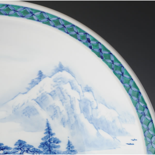 NAIGAIUWAE FUCHIMON SANSUIZU FUKAOZARA (Deep Large Plate with Landscapes with the design in overglaze enamel) Arita ware