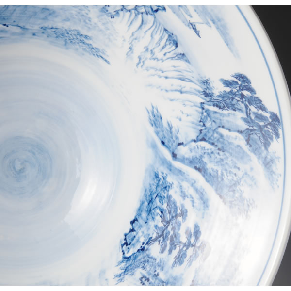 SOMETSUKE SANSUIZU FUKAOZARA (Deep Large Plate with Landscapes in underglaze blue B) Arita ware