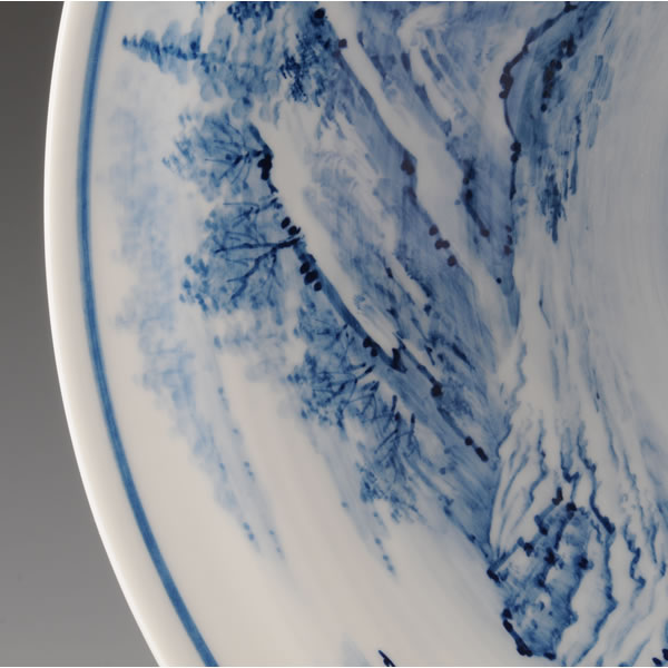 SOMETSUKE SANSUIZU FUKAOZARA (Deep Large Plate with Landscapes in underglaze blue B) Arita ware