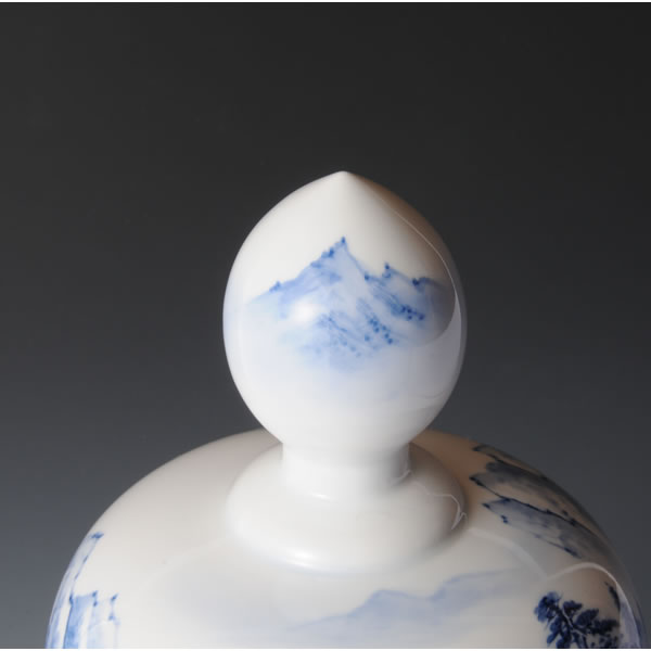 SOMETSUKE SANSUIZU JINKO TSUBO (Jar with Landscapes in underglaze blue) Arita ware