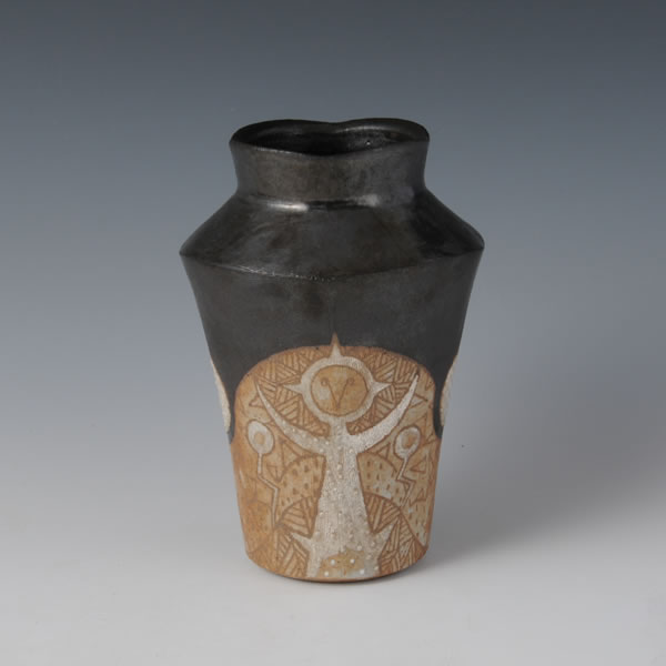 GENSOMON KAKI (Flower Vase with Genso design B) Hizenyoshida ware