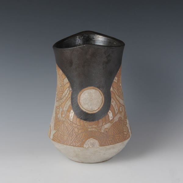 GENSOMON KAKI (Flower Vase with Genso design D) Hizenyoshida ware