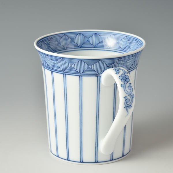 HIRADO TOKUSA RAIMON FREEMAGCUP (Mug with the Horsetail & the Geometric design) Mikawachi ware
