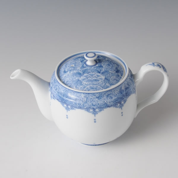 MADORI BOTAN KARAKUSA POT LARGE (Teapot with Peony & Vines-coiled design) Mikawachi ware
