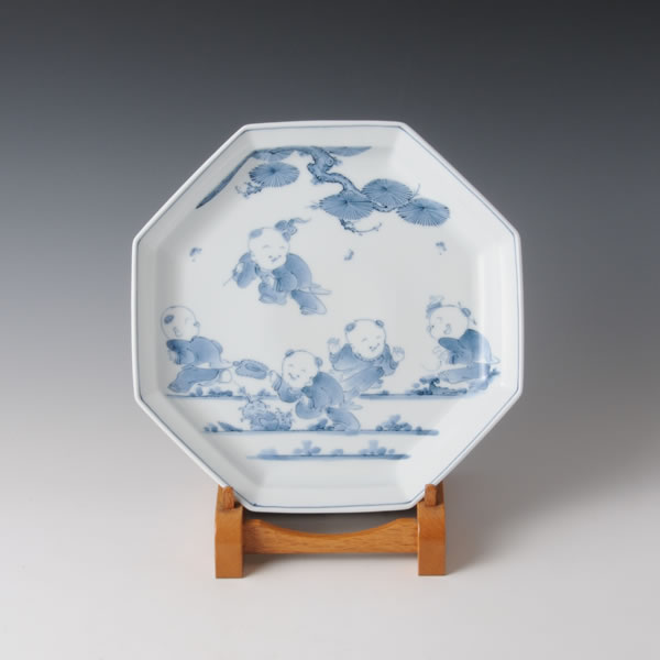 SOSAKUKARAKO HACHIKAKU SHAKUSARA (Plate by Creation Ancient Chinese Boys) Mikawachi ware