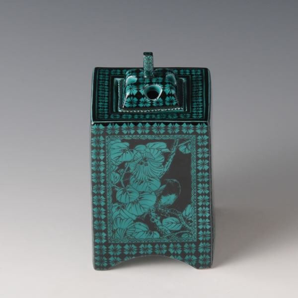 RYOKUSAI KACHOMON KORO (Incense Burner with Flowers & Birds design with Green decoration) Kutani ware