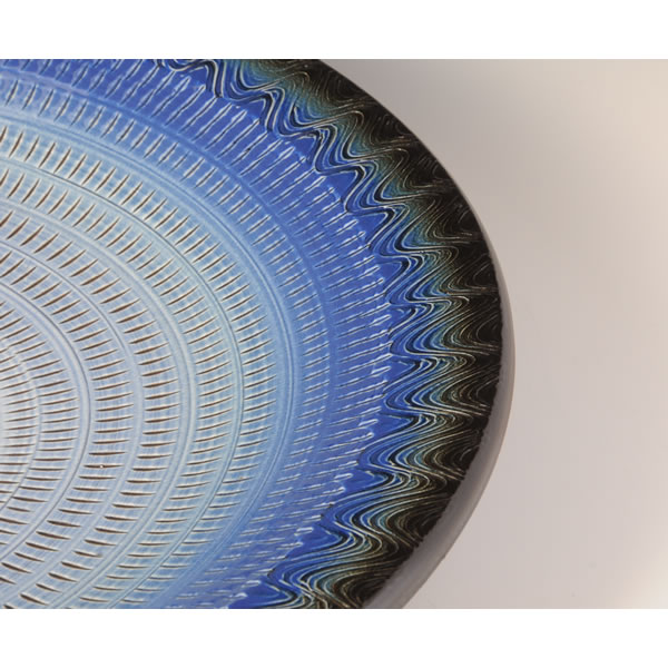 AOSAI TOBIKANNA OZARA (Plate in marks Scraping with Blue decoration) Koishiwara ware
