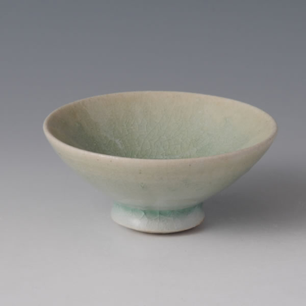 HAIYU KOINOBORI SHUHAI (Sake Cup with Ash glaze & A Carp Streamer Engraving design) Kyoto ware
