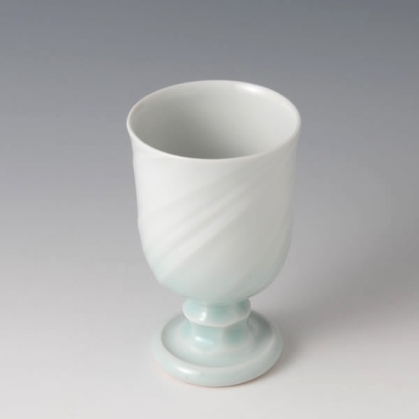SEIHAKUJI TAKAHAI (White Porcelain Sake Cup with Pale Blue glaze A) Kyoto ware