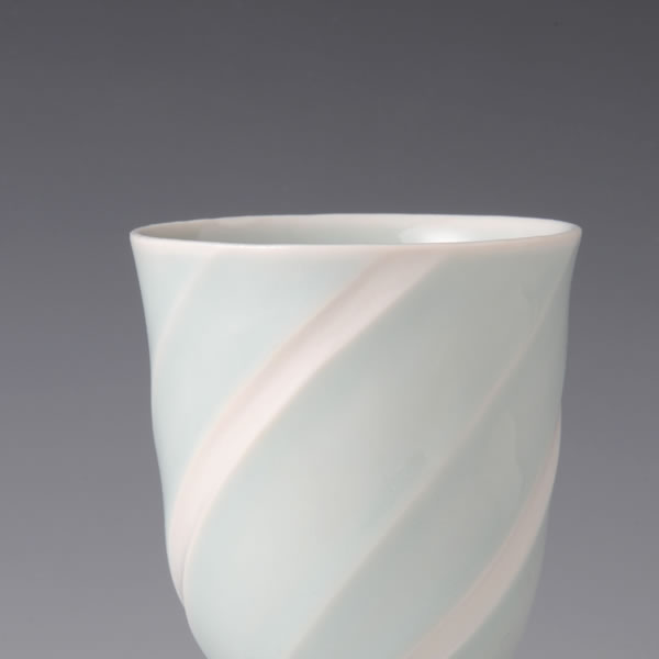 SEIHAKUJI TAKAHAI (White Porcelain Sake Cup with Pale Blue glaze B) Kyoto ware