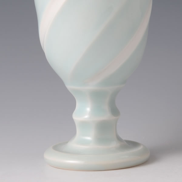 SEIHAKUJI TAKAHAI (White Porcelain Sake Cup with Pale Blue glaze B) Kyoto ware