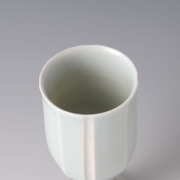SEIHAKUJI TAKAHAI (White Porcelain Sake Cup with Pale Blue glaze C) Kyoto ware