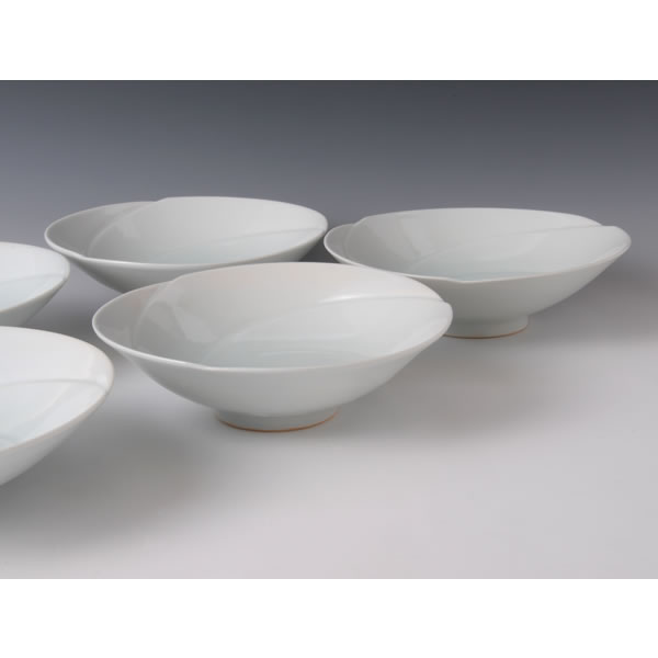 SEIHAKUJI HACHI SET (Five White Porcelain Bowls with Pale Blue glaze) Kyoto ware