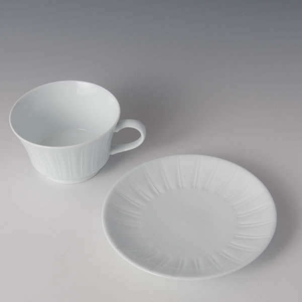 白磁線彫スープ碗皿 B
