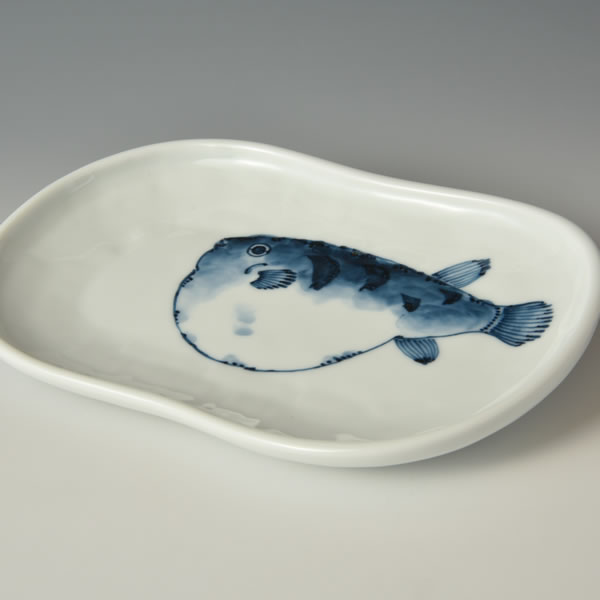 魚紋　ひさご焼皿（ふぐ）